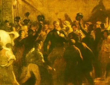 Quadro em que D. Pedro II é aclamado pela população ao romper relações com a Inglaterra